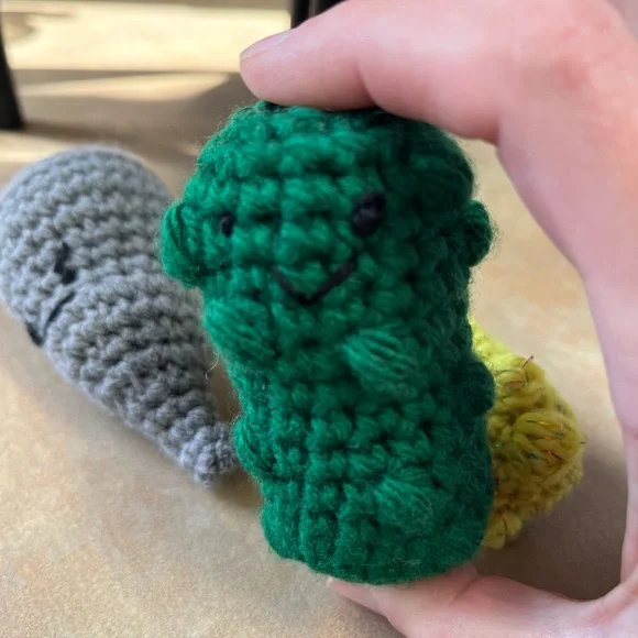 Handmade Crochet Cat Toy Trio - Gummi Bear, Tornado, Pickle - Picture 4 of 4